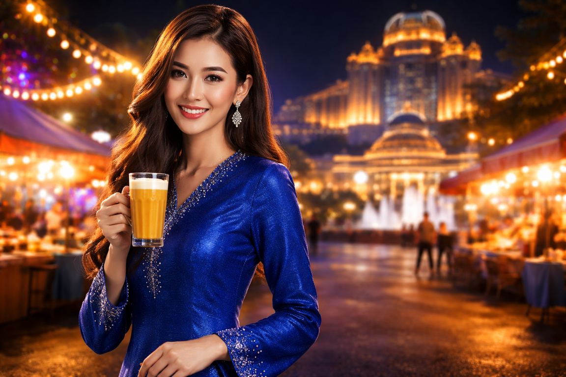 Casino entertainment atmosphere at Genting Highlands featuring baju kurung attire and digital activities