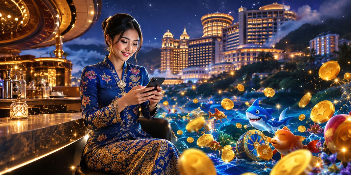 Genting Highlands fishing-themed game featuring baju kurung attire