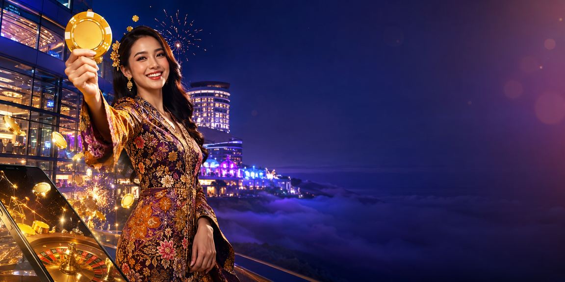 A player enjoying mobile slot games at Genting Highlands in batik attire
